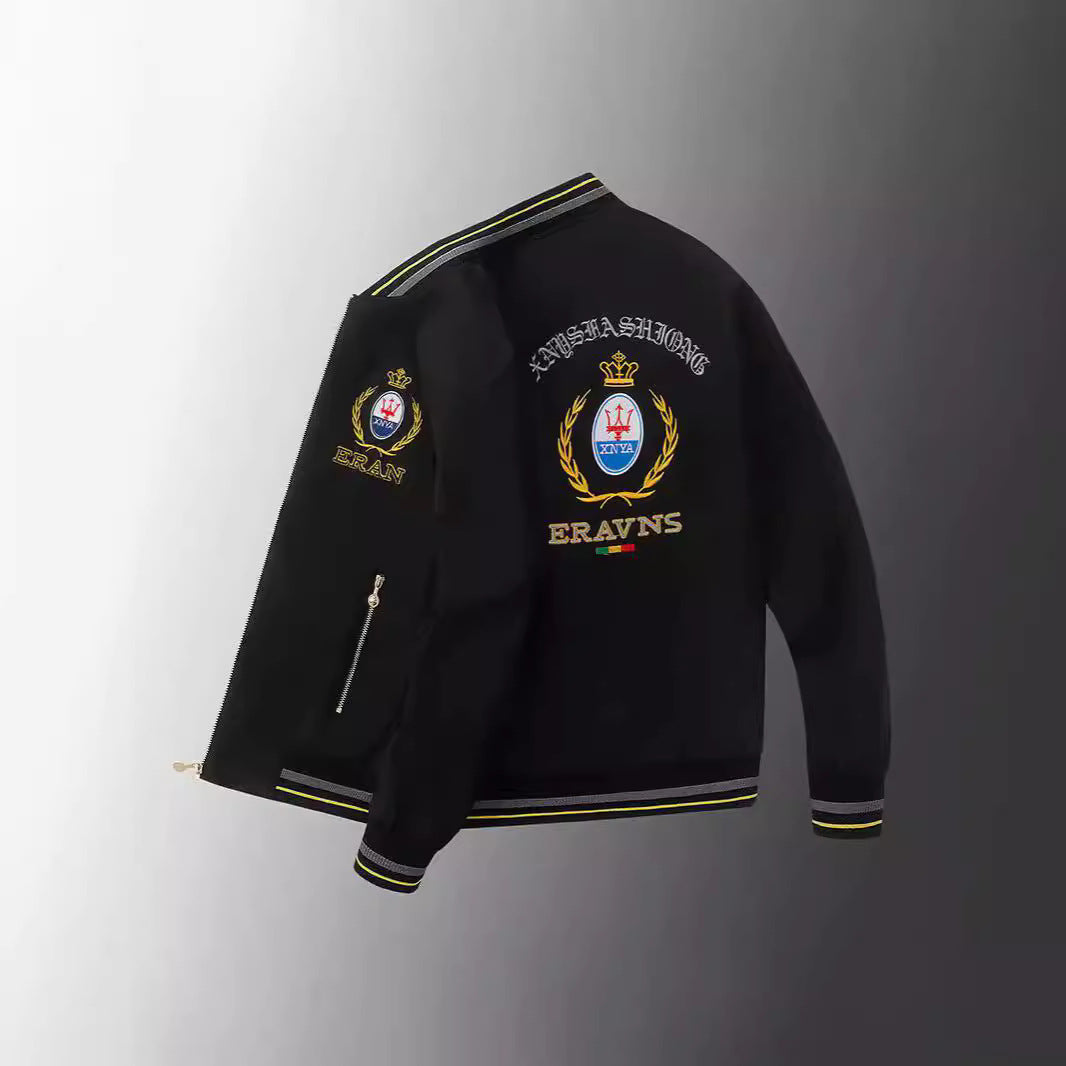 Herren Stickdetail-Bomberjacke im Retro-Crest-Stil mit Emblemstickerei und Reißverschluss-Ärmeltasche Echoarchiv