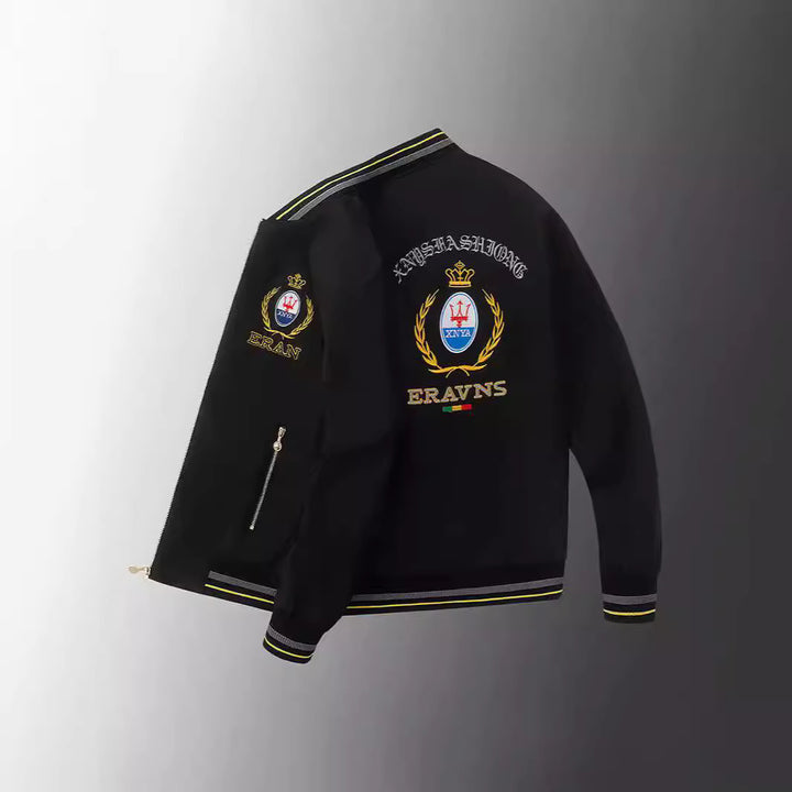Herren Stickdetail-Bomberjacke im Retro-Crest-Stil mit Emblemstickerei und Reißverschluss-Ärmeltasche Echoarchiv