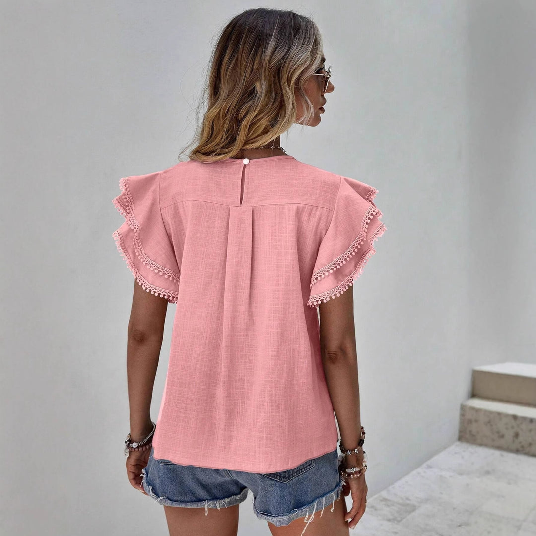 Damen Bluse mit Volantärmeln und Pompon-Spitzenbesatz Echo Archiv