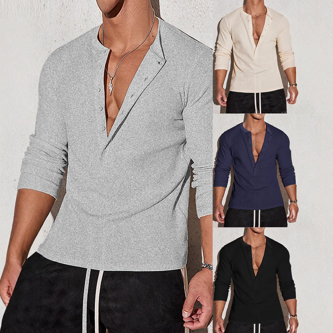Herren Langarmshirt mit Knopfleiste und strukturiertem Design Echoarchiv