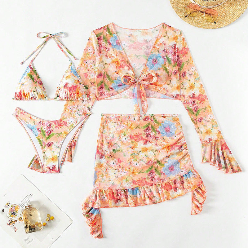 Damen Bikini-Set mit floralem Crop-Top und Rüschenslip Echo Archiv