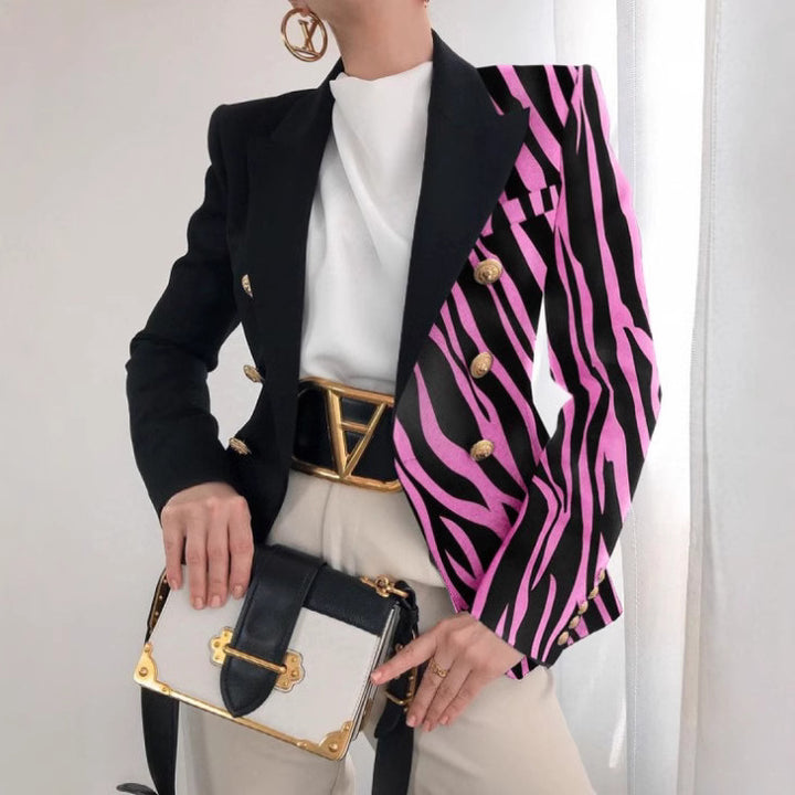 Damen Taillierter Doppelreihiger Blazer mit markanter Schulter, Goldknöpfen und Glitzer-Ombré – Valéne