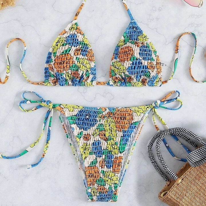 Damen Triangel-Bikini mit farbenfrohem Strukturdesign und verstellbaren Trägern Echo Archiv