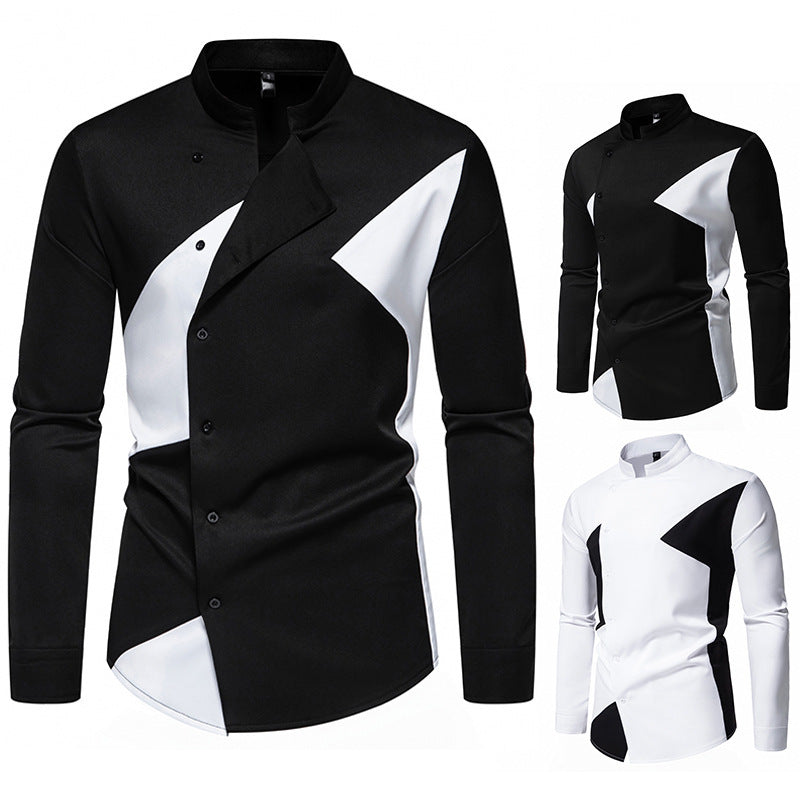 Herren modisches Designerhemd mit asymmetrischem Schnitt und innovativem Knopfdesign Echoarchiv