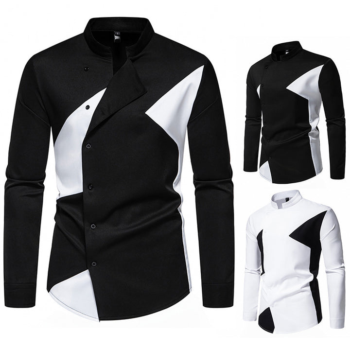 Herren modisches Designerhemd mit asymmetrischem Schnitt und innovativem Knopfdesign Echoarchiv