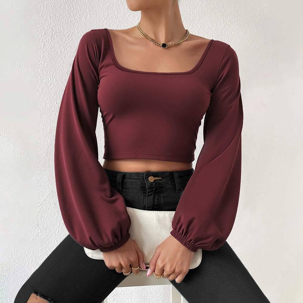 Damen formgebendes Cropped-Top mit quadratischem Ausschnitt und Ballonärmeln – Avérine