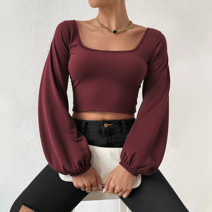 Damen formgebendes Cropped-Top mit quadratischem Ausschnitt und Ballonärmeln – Avérine