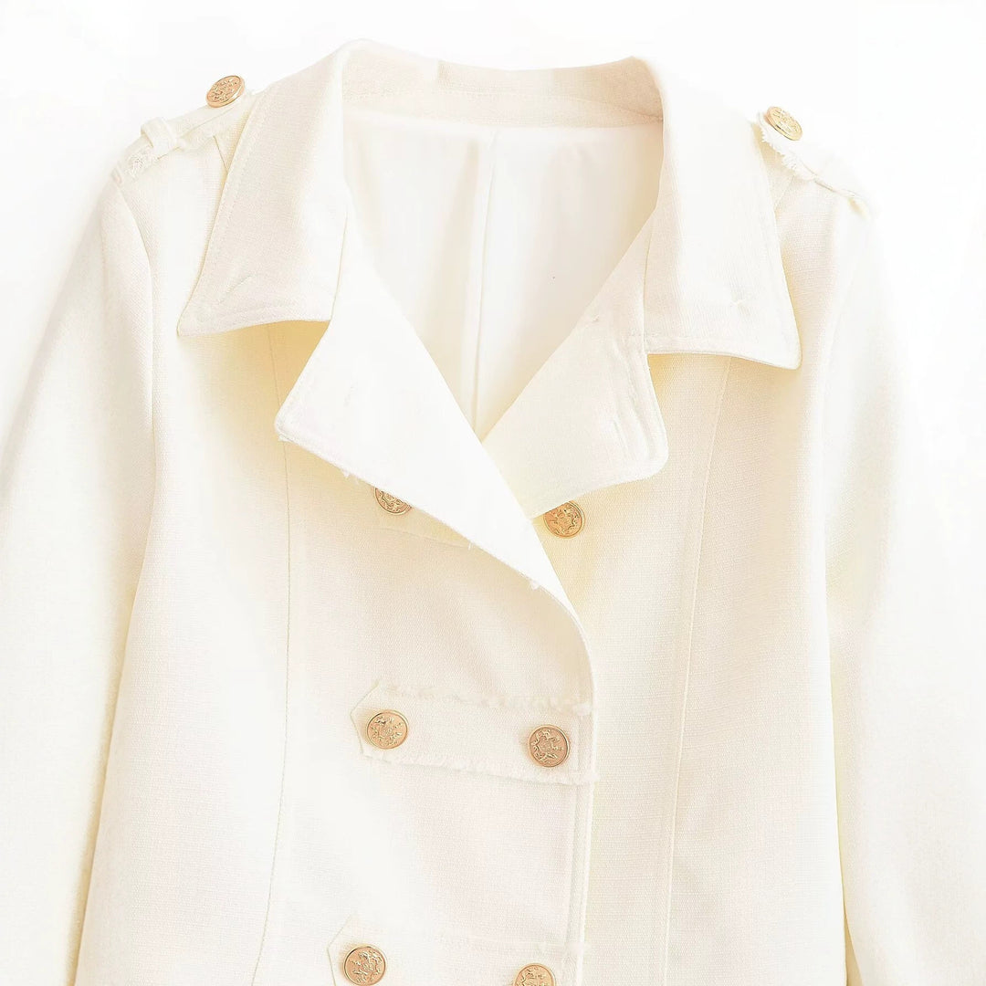Damen Kurzjacke im Military‑Stil, Doppelreiher mit Epauletten und Goldknöpfen Echo Archiv