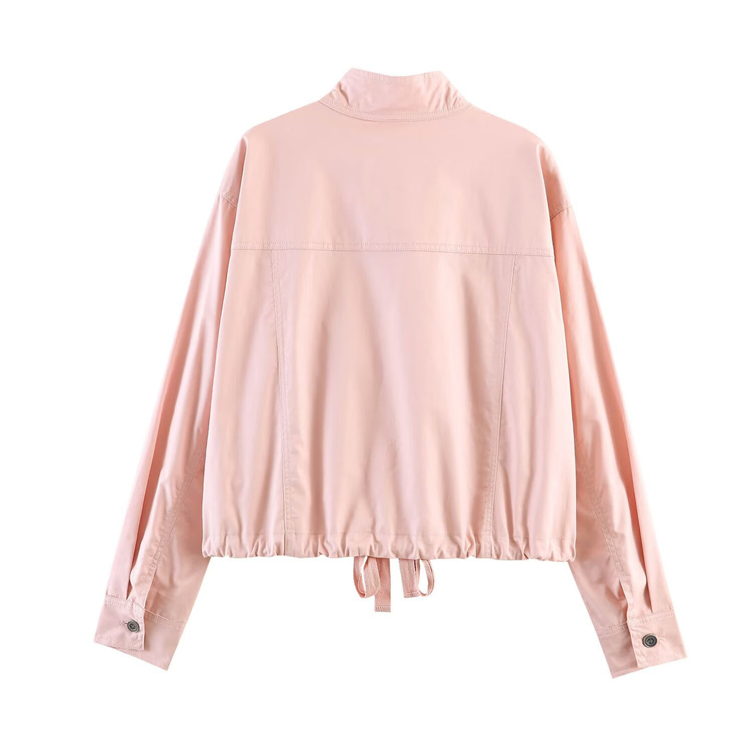 Damen Kurzjacke im Safari‑Stil mit Stehkragen, Kängurutaschen und Kordelzug Echo Archiv