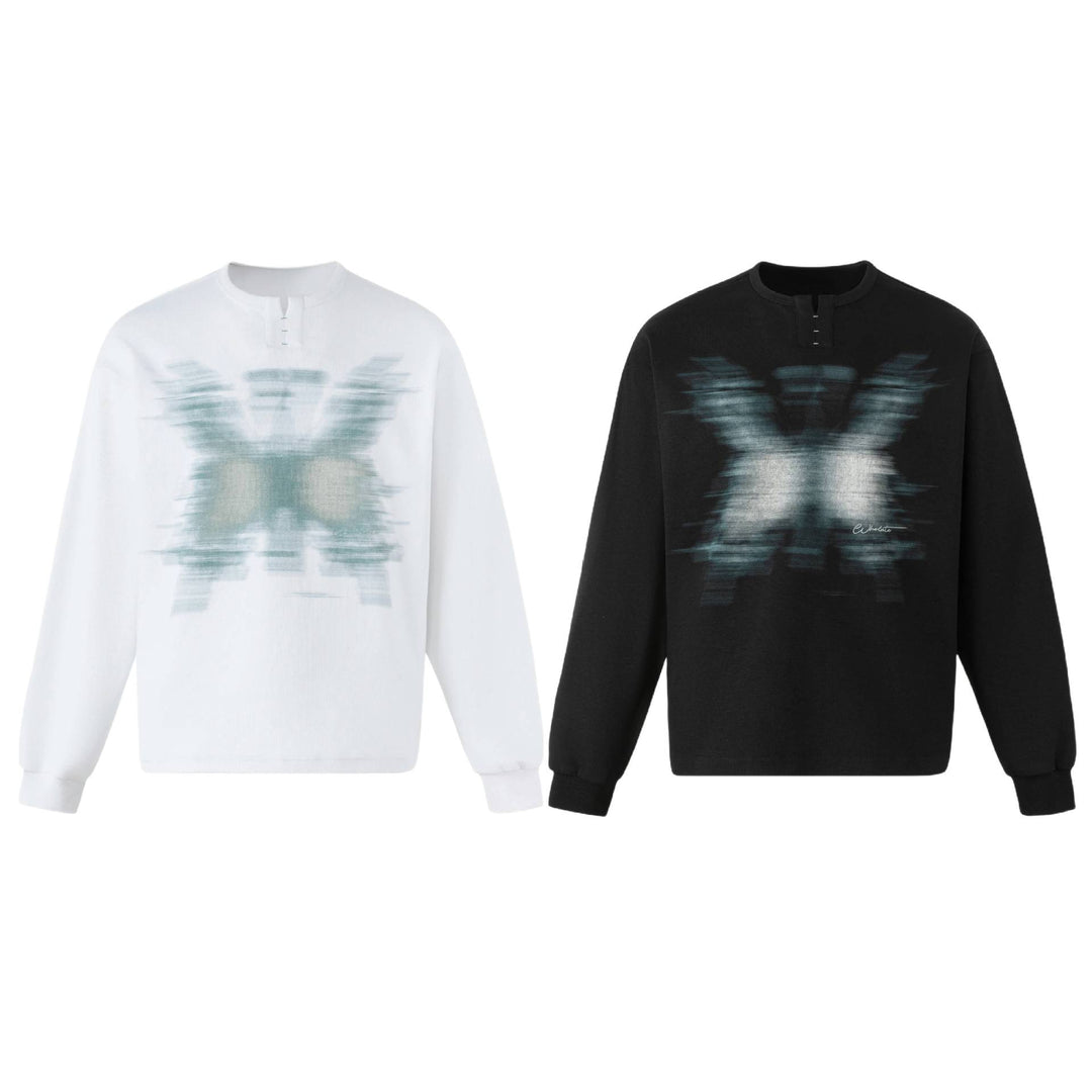 Unisex Oversize Sweatshirt mit kurzem Henley‑Placket und verschwommenem Grafikprint Echoarchiv