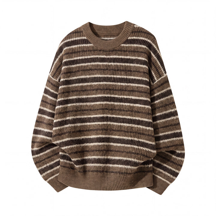 Unisex Gestreifter Oversize-Rippenstrickpullover mit Rundhalsausschnitt Echo Archiv