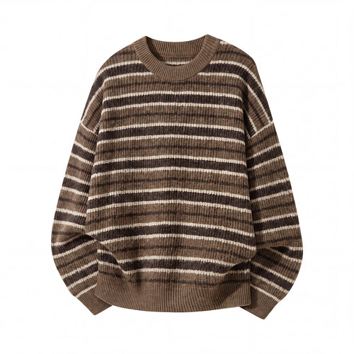 Unisex Gestreifter Oversize-Rippenstrickpullover mit Rundhalsausschnitt Echo Archiv