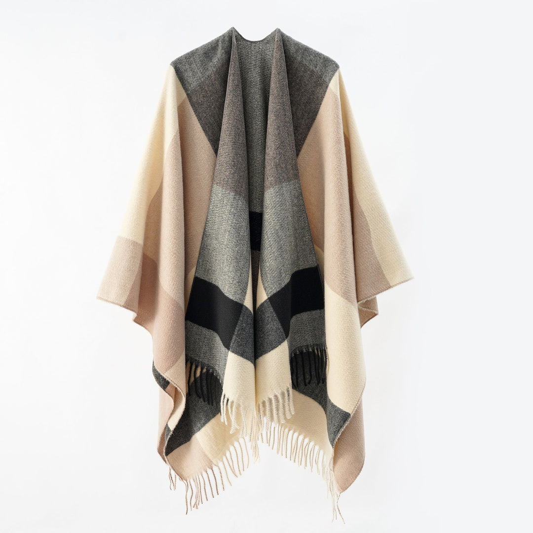 Damen Multifunktionaler Wollmix-Poncho im Cape‑Stil mit geometrischem Muster – Avérine