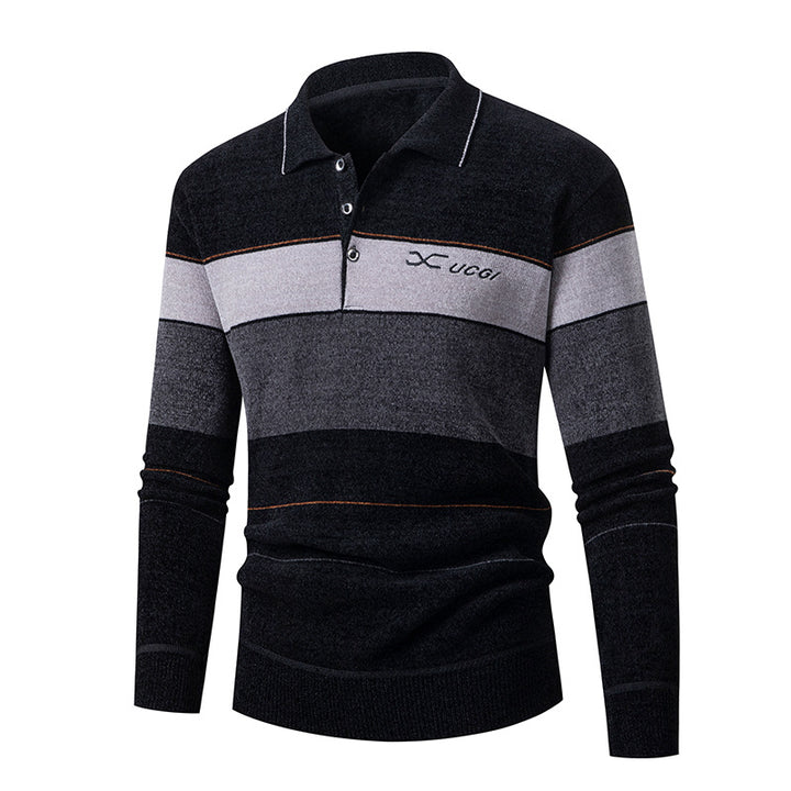 Herren Langarm Polohemd mit gestreiftem Design und Knopfleiste Echoarchiv