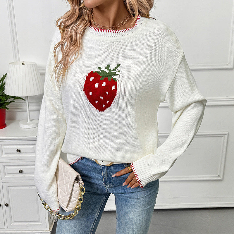Damen Verspielter Pullover mit Erdbeer-Motiv Echo Archiv