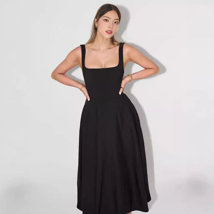 Damen A-Linien Maxikleid mit quadratischem Ausschnitt und fließendem Stoff Echoarchiv