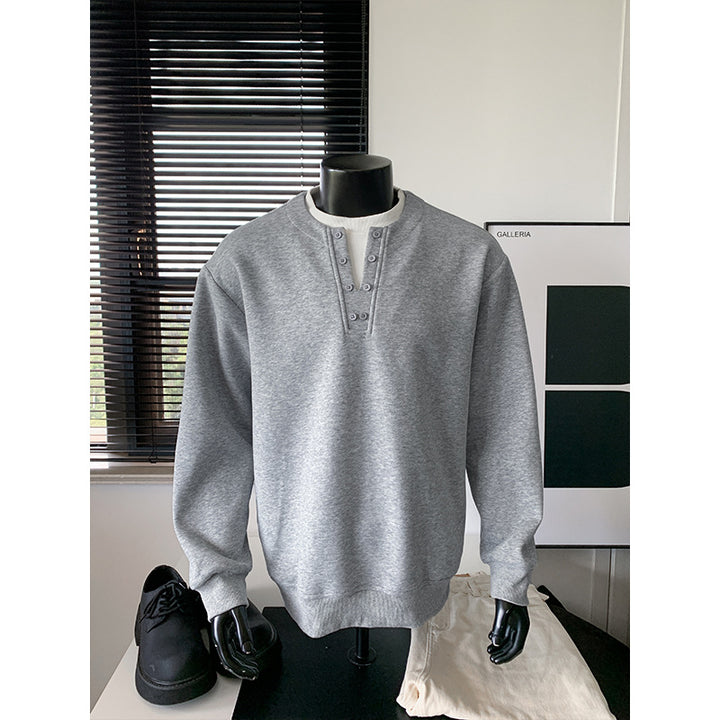 Herren Sweatshirt mit Henley-Knopfleiste, relaxed Fit und gerippten Bündchen Echo Archiv