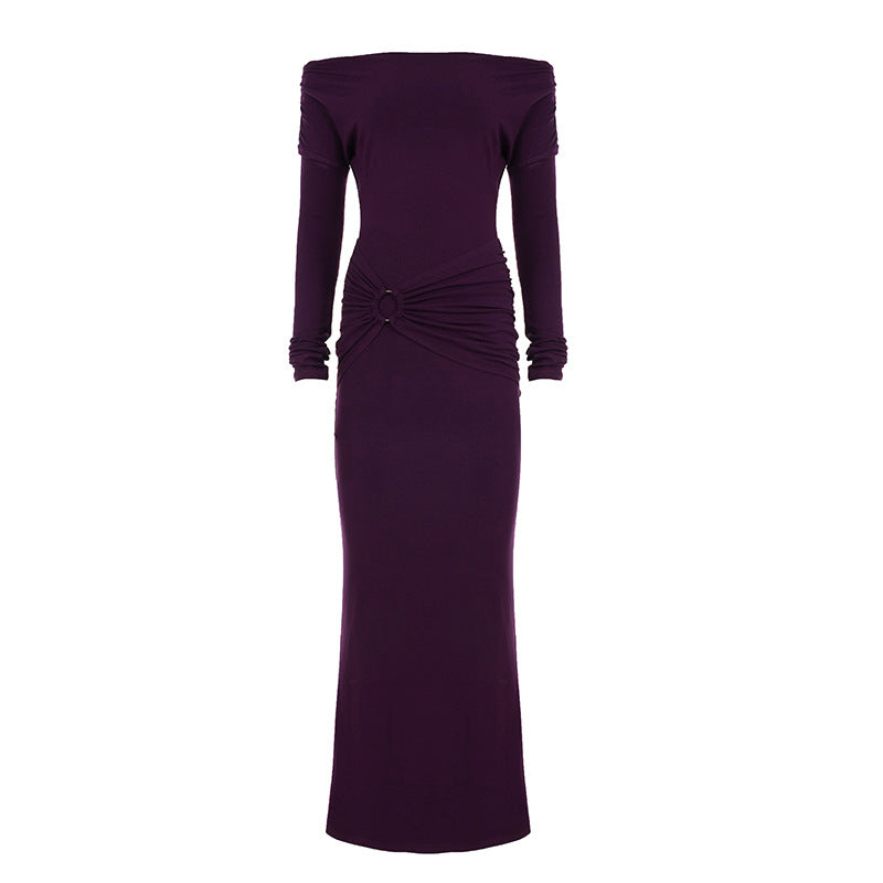 Damen Off-Shoulder Maxikleid mit taillierter Wickeloptik und Raffung Echo Archiv