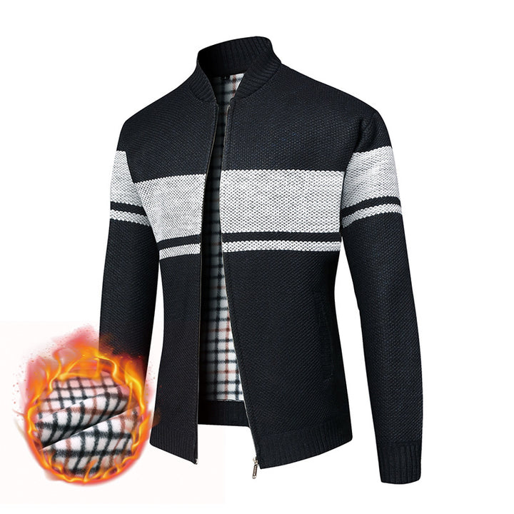 Herren Thermo-Strickzipjacke mit Stehkragen und kariertem Fleecefutter Echo Archiv