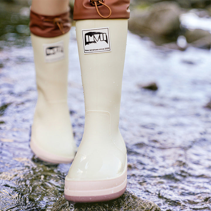 Damen kniehohe wasserdichte Gummistiefel mit verstellbarem Kordelabschluss Echoarhiv – Lioré