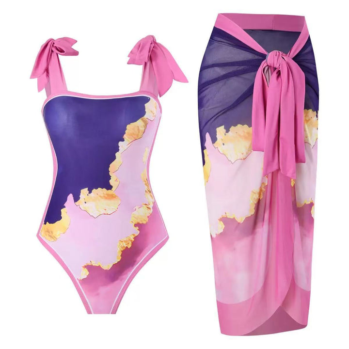 Damen Badeanzug mit floralem Design und transparentem Wickelrock Echo Archiv