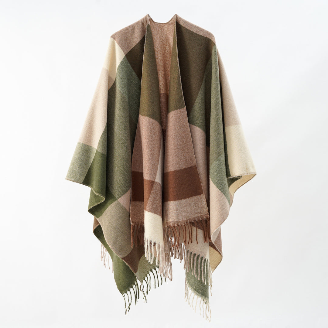 Damen Multifunktionaler Wollmix-Poncho im Cape‑Stil mit geometrischem Muster – Avérine