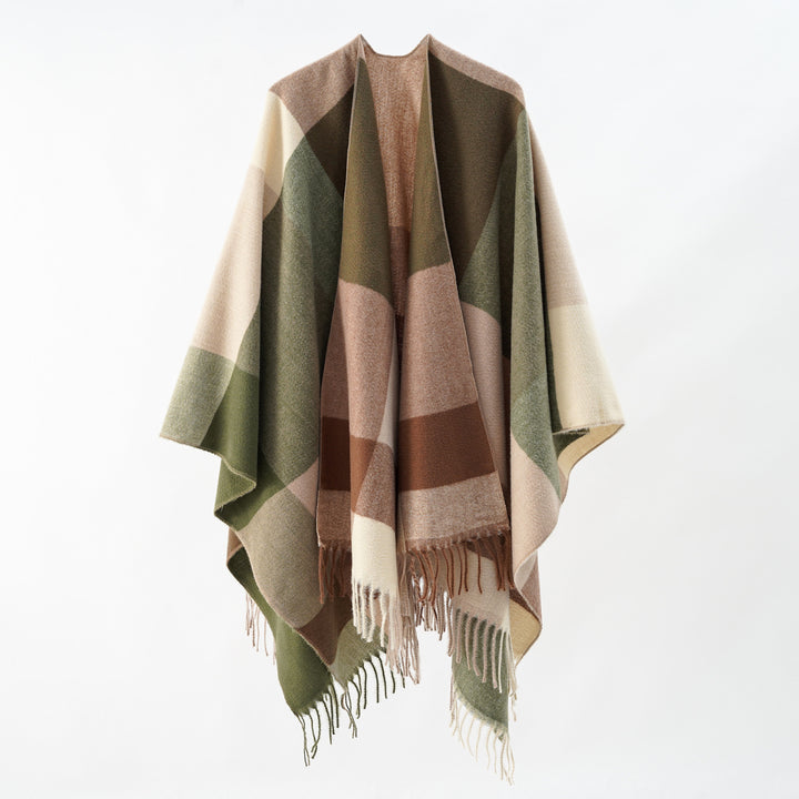 Damen Multifunktionaler Wollmix-Poncho im Cape‑Stil mit geometrischem Muster – Avérine