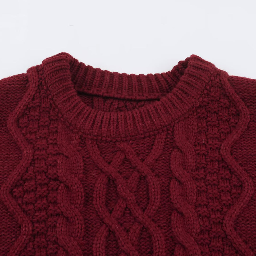 Damen Grobgestrickter Zopfstrick-Pullover mit Rundhals und Textur-Mix Echoarchiv