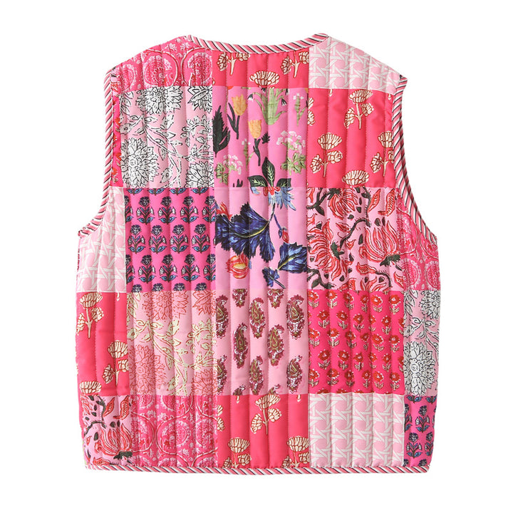 Damen nan gequiltete Patchwork-Weste mit Bindeband und V-Ausschnitt Echo Archiv
