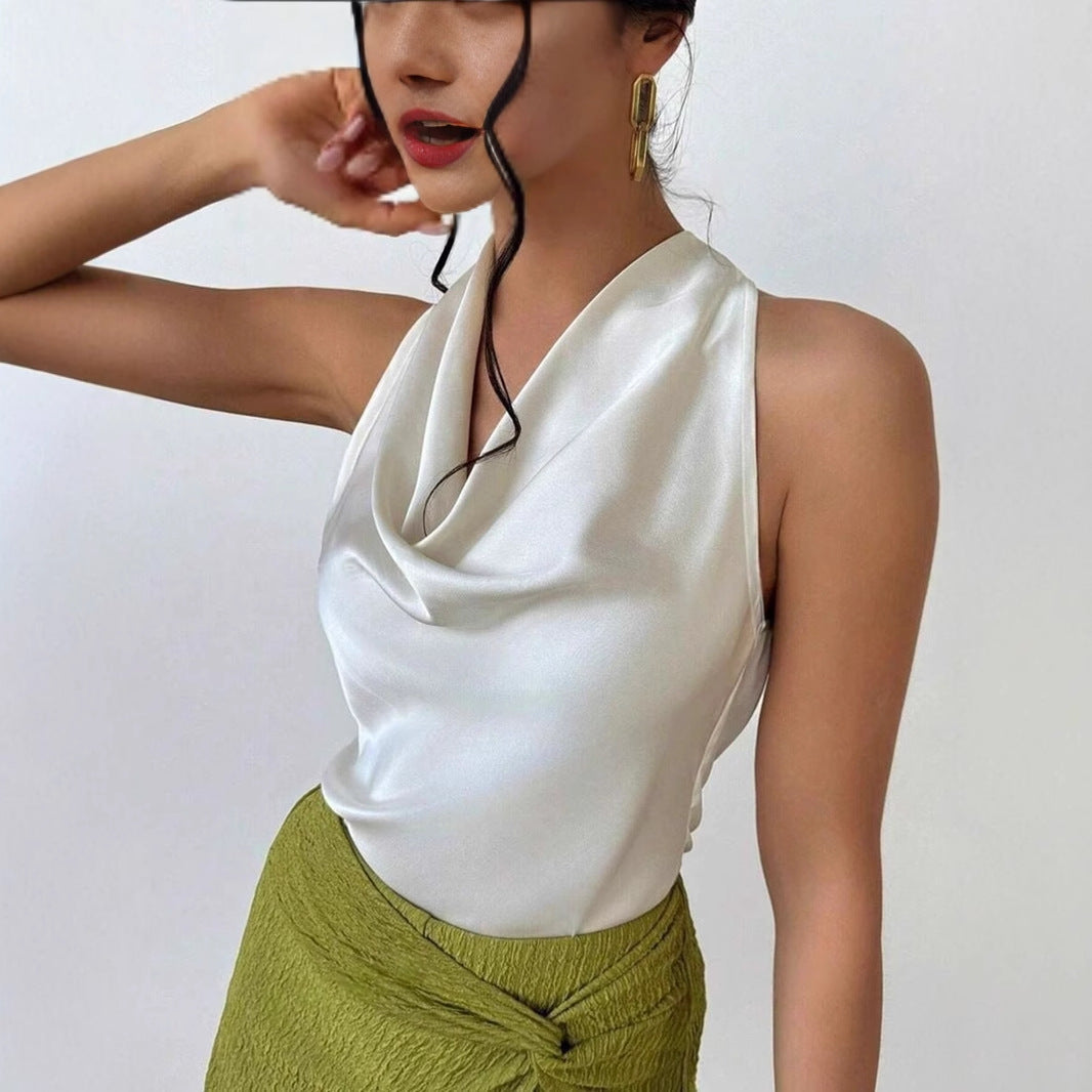 Damen Elegantes Satinoberteil mit schickem Wasserfall-Ausschnitt Echo Archiv