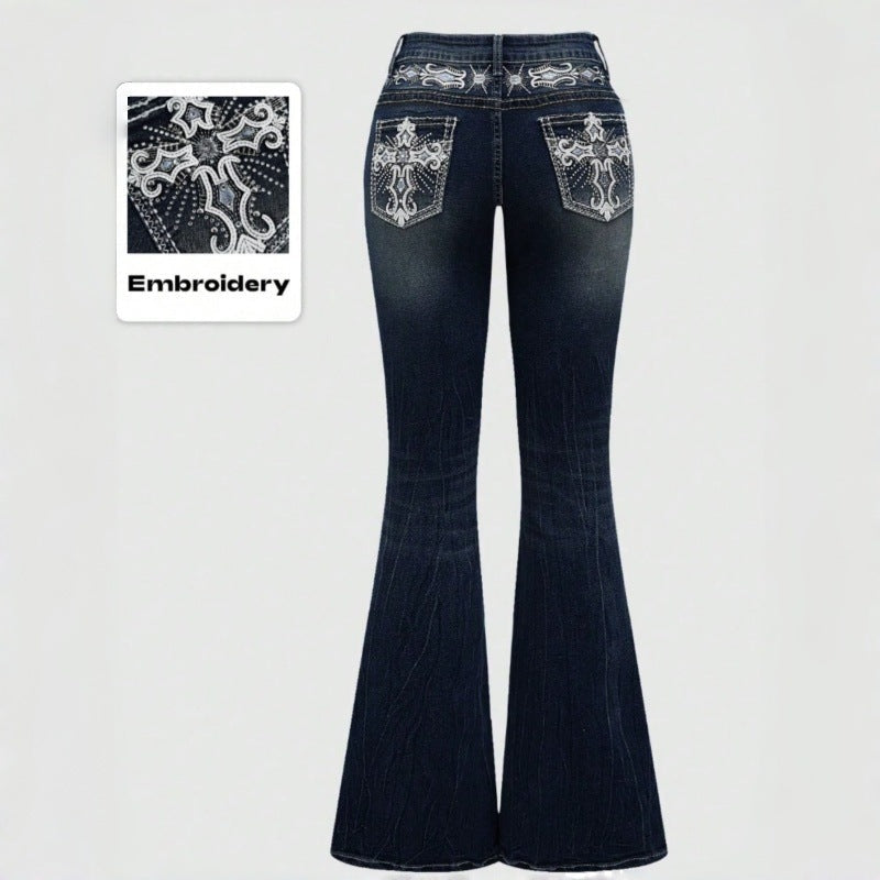 Damen Bootcut JEchoarchivns mit aufwendigen Stickereien und hohem Bund Echoarchiv