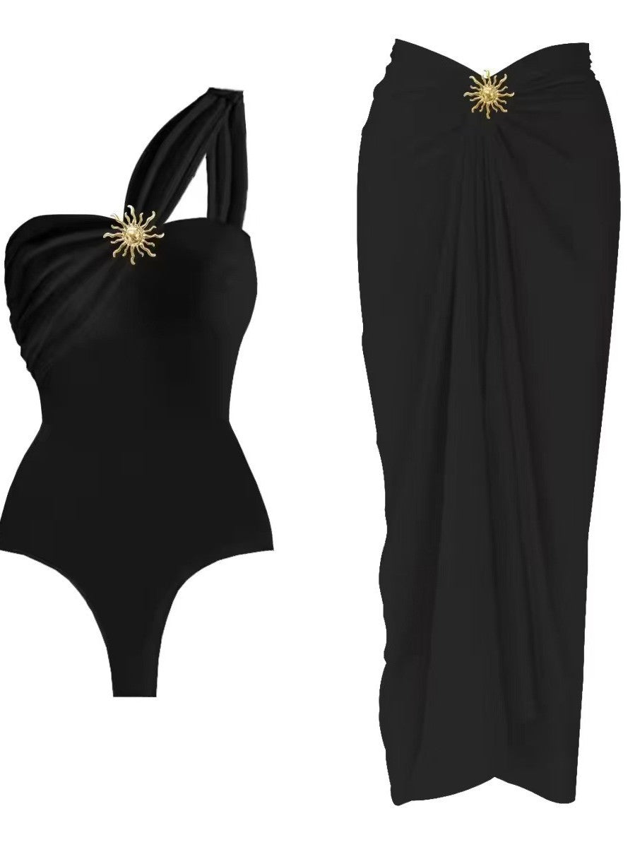 Damen einseitiger Badeanzug mit elegantem Wickelrock Echo Archiv