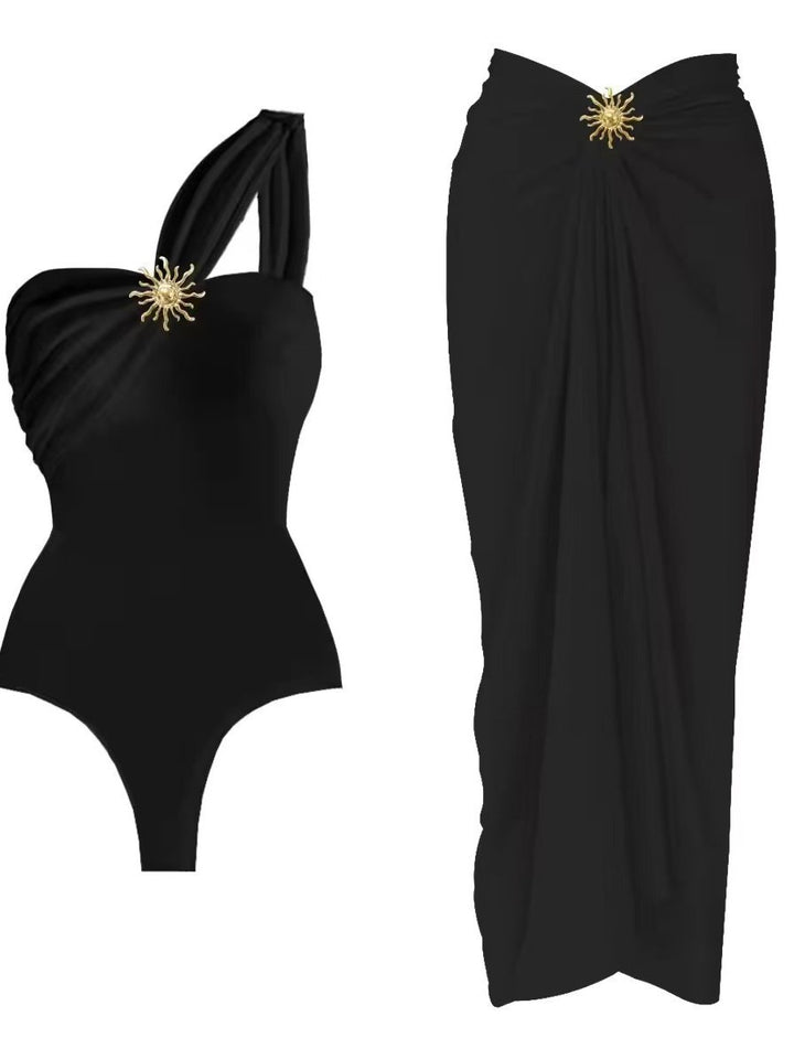 Damen einseitiger Badeanzug mit elegantem Wickelrock Echo Archiv