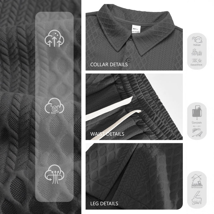 Herren nan Jacquard-Strickset mit Polokragen, legerer Passform und gerader Hose Echo Archiv