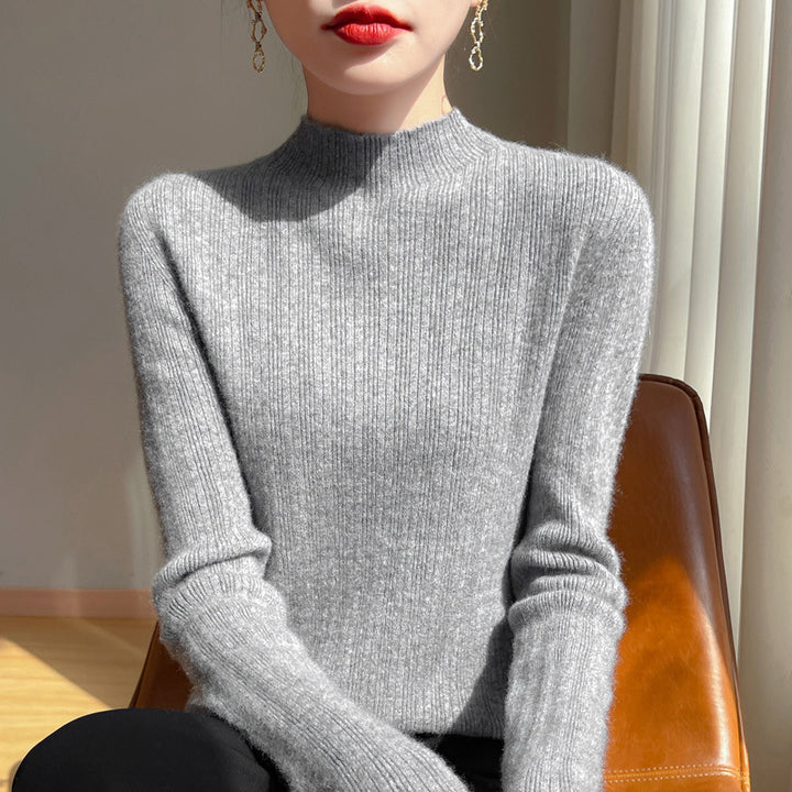 Damen Schmal geschnittener Feinstrick-Pullover mit kurzem Stehkragen und feiner Rippenstruktur Echoarchiv