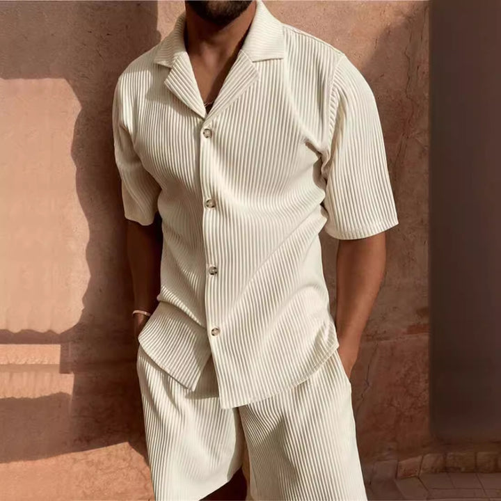 Herren kurzärmliges Hemd- und Shorts-Set mit strukturiertem Design Echoarchiv