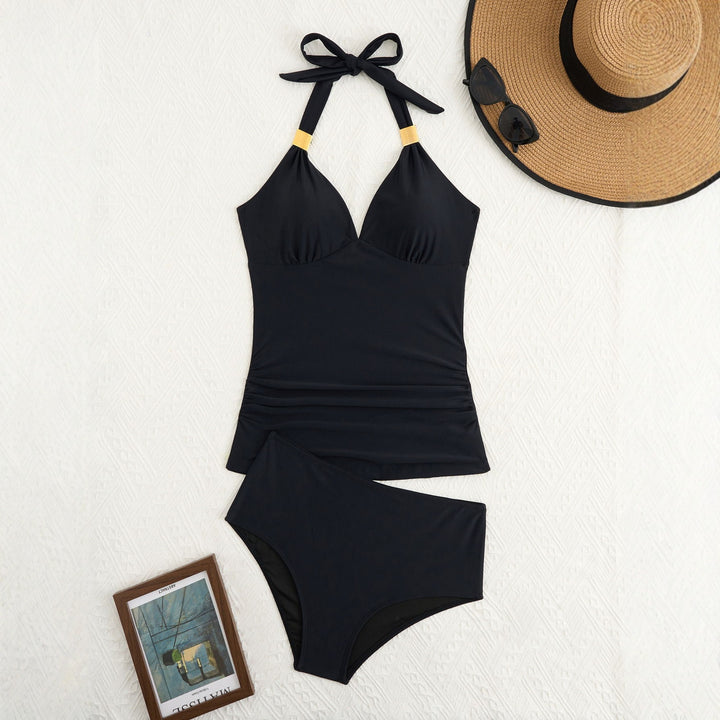 Damen eleganter Badeanzug mit raffiniertem V-Ausschnitt und goldenen Details Echo Archiv