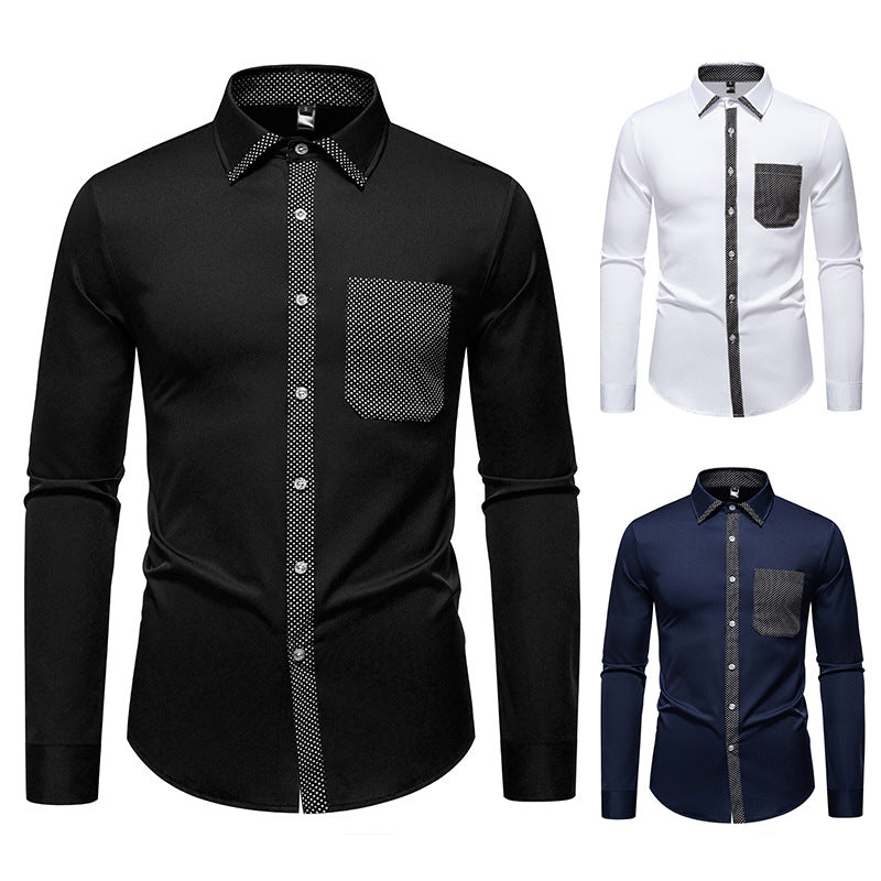Herren Feines Langarm-Hemd mit Kontrastpunkt-Details, Slim-Fit und Brusttasche Echo Archiv