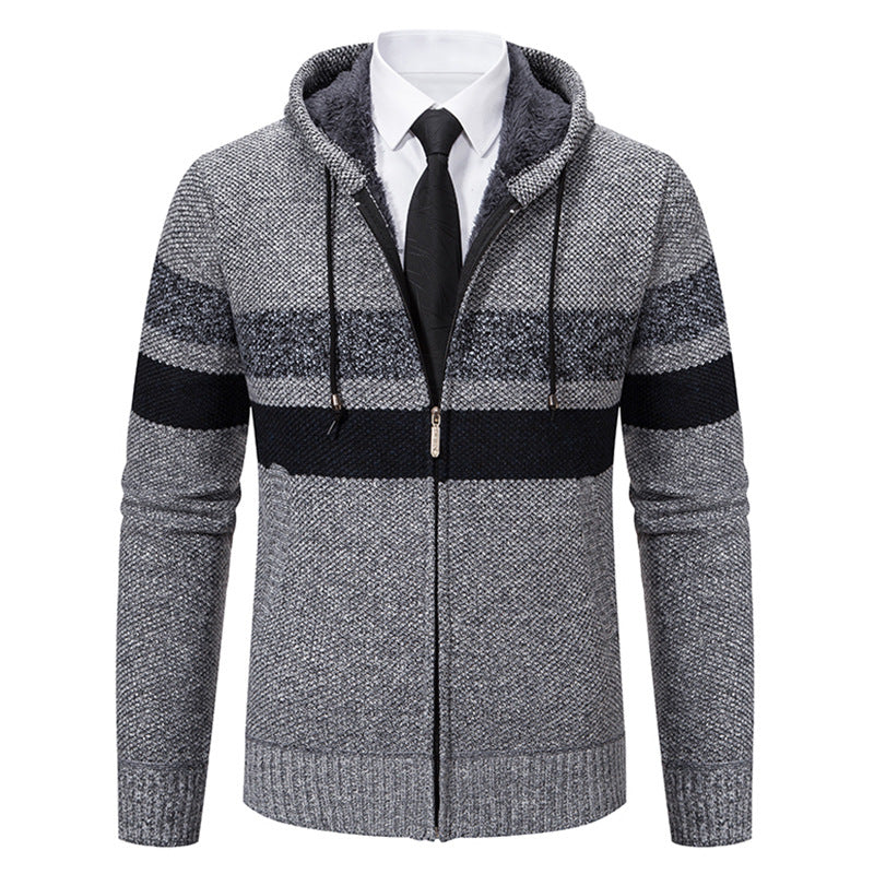 Herren nan gefütterte Kapuzen-Strickjacke mit Teddyfutter, durchgehendem Reißverschluss und kontrastierenden Streifen Echo Archiv