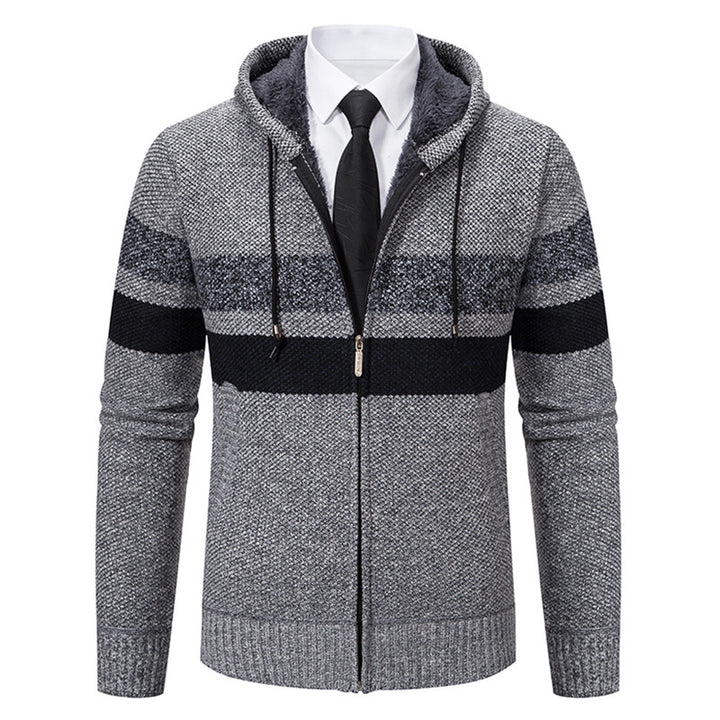 Herren nan gefütterte Kapuzen-Strickjacke mit Teddyfutter, durchgehendem Reißverschluss und kontrastierenden Streifen Echo Archiv
