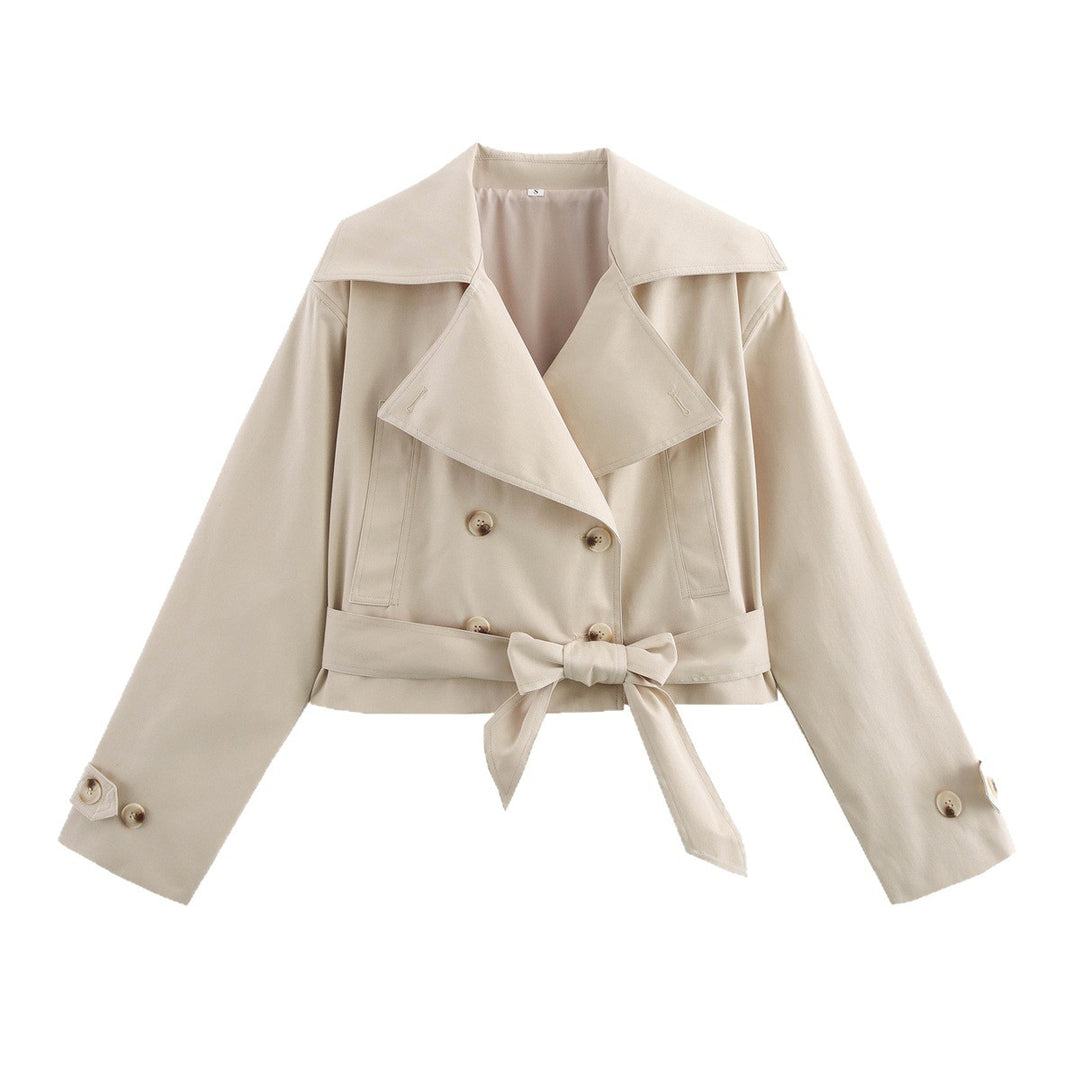 Damen Cropped Trenchjacke im Boxy‑Schnitt mit weitem Revers und Bindeschleife Echoarchiv