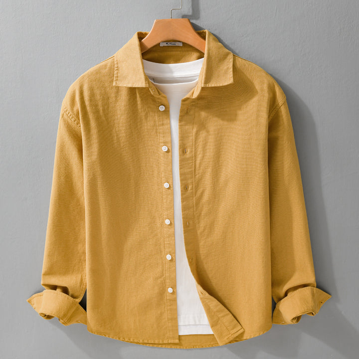 Herren Leichtes Leinen-Baumwoll-Overshirt mit Kentkragen, Relaxed‑Fit und durchgehender Knopfleiste Echoarchiv