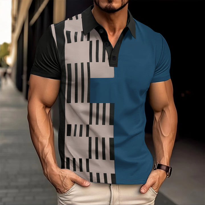 Herren Polohemd mit modernem geometrischem Design und schickem Kontrast Echoarchiv