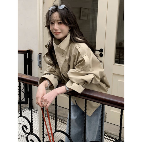 Damen Oversized Trenchcoat Jacke mit weitem Schnitt und Schulterklappen Echoarchiv