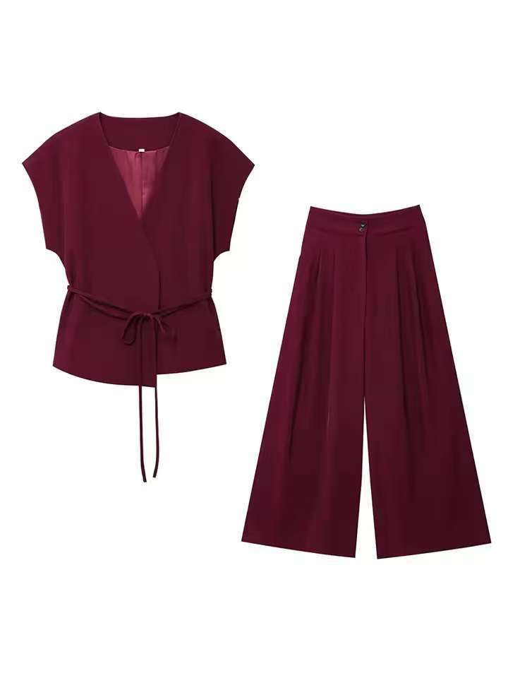 Damen elegantes Wickeloberteil und weite Palazzo-Hose Set Echo Archiv