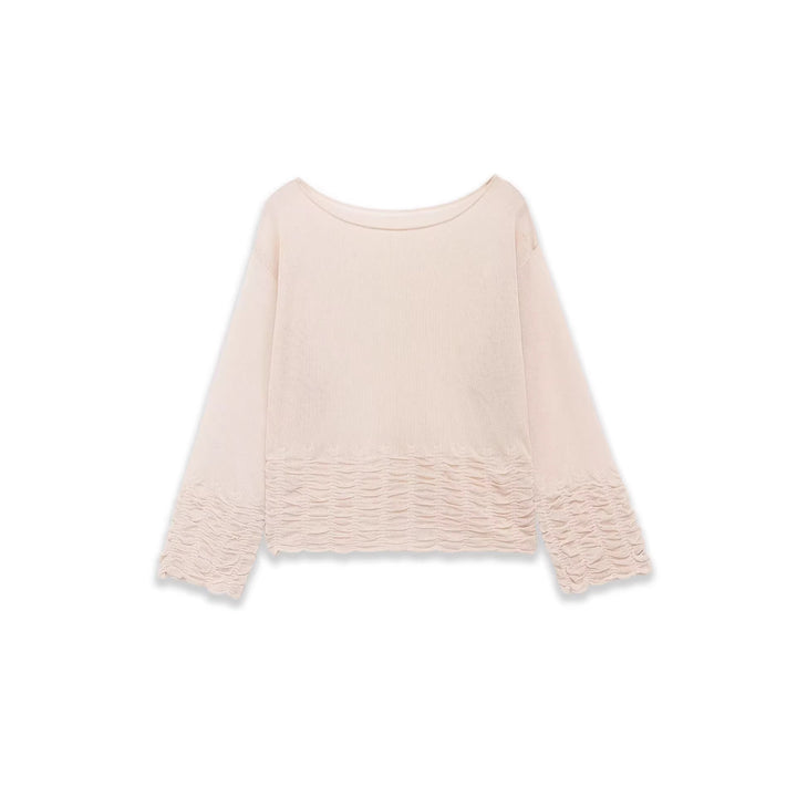 Damen Leichte Feinstrick-Bluse mit weitem Boat‑Ausschnitt und gerafftem Saum Echoarchiv