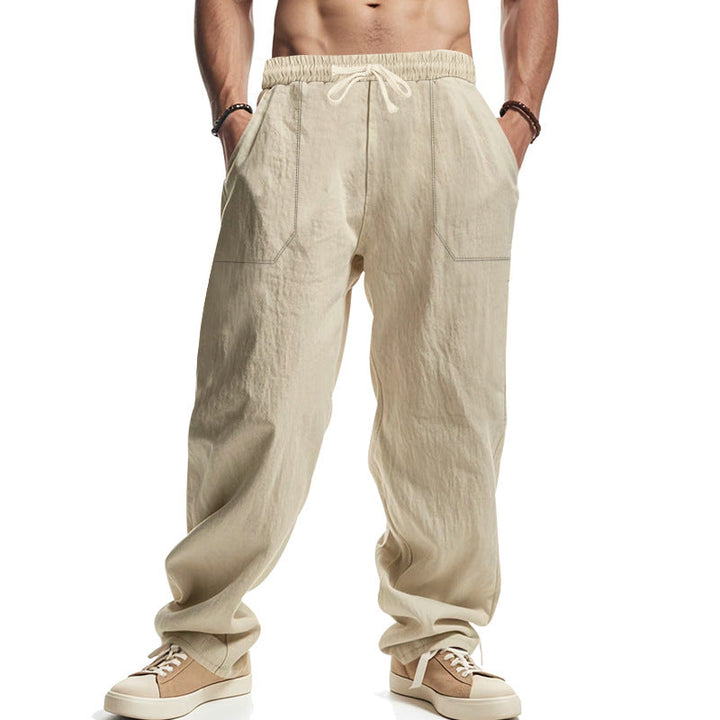 Herren lässige Leinenhose mit seitlichen Taschen und elastischem Bund Echoarchiv