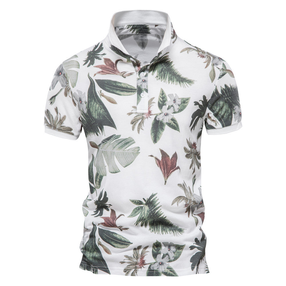 Herren Polohemd mit floralem Design und klassischem Kragen Echoarchiv