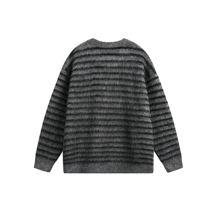Unisex Oversize Gestreifter Flauschpullover mit Rundhalsausschnitt Echoarchiv