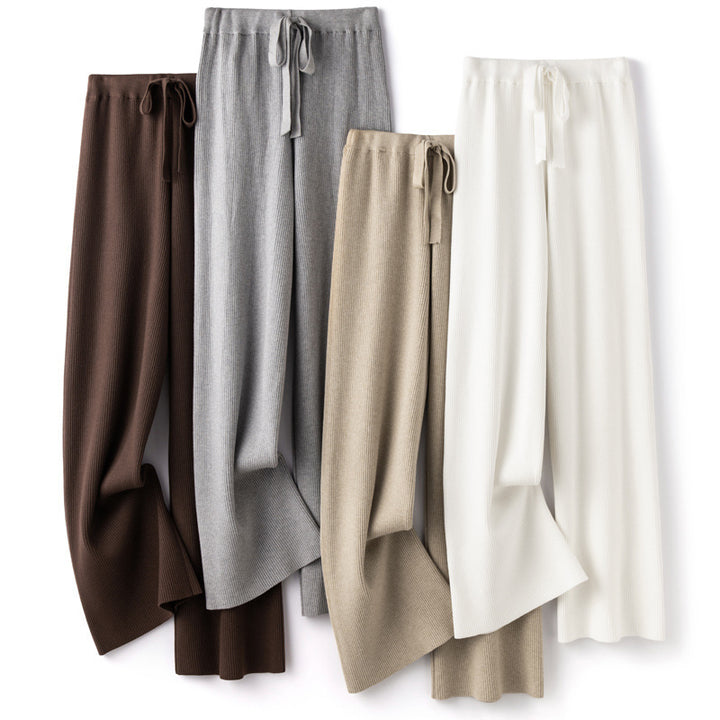 Damen Weite Rippstrick-Hose mit Tunnelzug und fließender Palazzo-Silhouette Echoarchiv